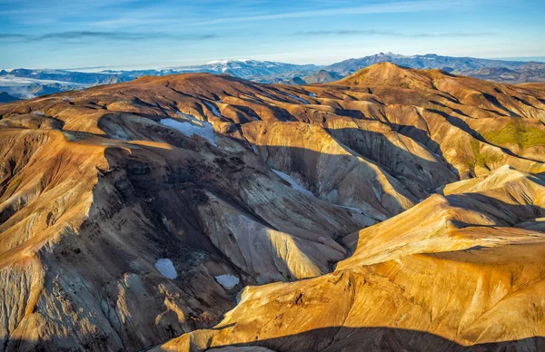 Légi Kilátás Landmannalaugar Nemzeti Park Izland Kihalt Vulkanikus Hegyvidéki Régió — Stock Fotó