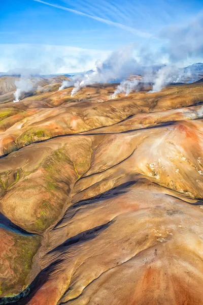 Aerial View Land Fire Ice Iceland Steam Venting Open Fissures — Stock Photo, Image