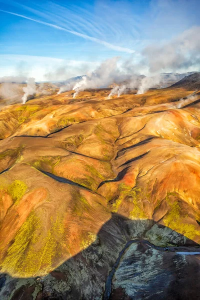 Aerial View Hot Springs Izland Népszerű Utazási Turisztikai Célpont Közelében — Stock Fotó
