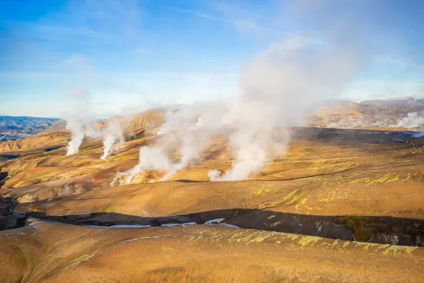 Aerial View Natural Hot Springs Izland Gőz Szellőzés Nyílt Hasadékok — Stock Fotó