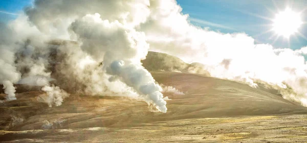 Aerial Panoramic View Volcanic Hot Springs Iceland Hot Natural Steam — Stock Photo, Image