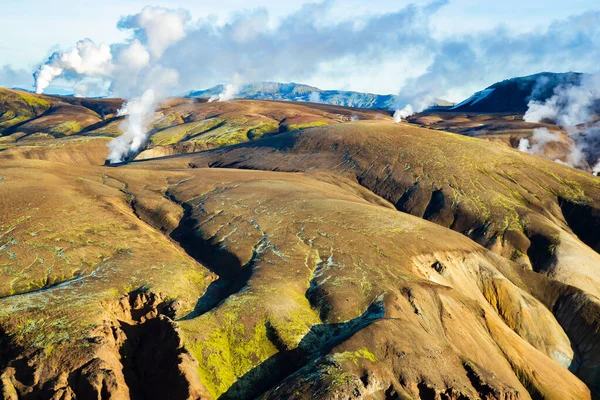 Aerial View Land Fire Ice Iceland Steam Venting Open Fissures — Stock Photo, Image