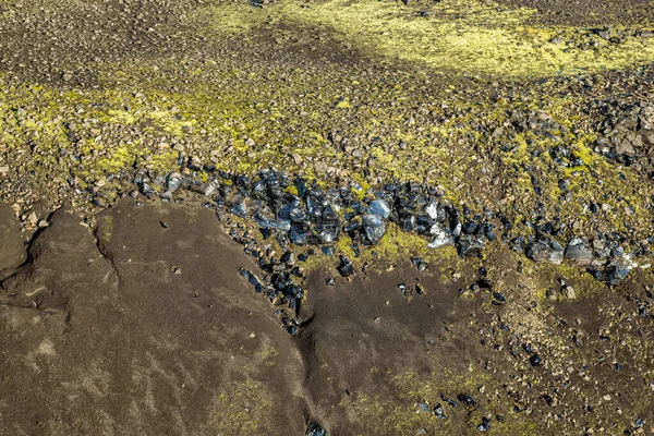 Aerial Icelandic View Landmannalaugar Solidified Lava Mineral Rich Mountains Volcanic — Stock Photo, Image