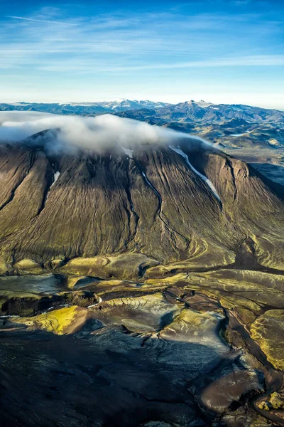 Aerial View Icelandic Cloud Top Dormant Volcanos Landmannalaugar Hiking Trails — Stock Photo, Image