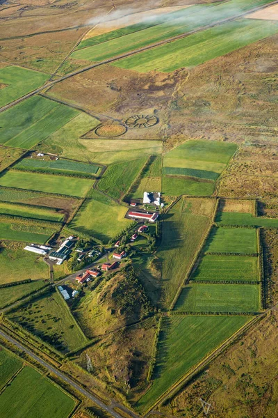 Aerial Landscape View Rural Agricultural Farming Land Izland Working Farm — Stock Fotó