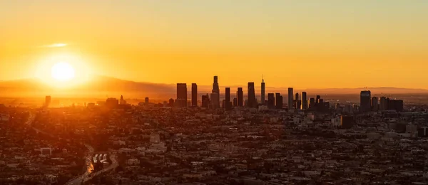 Vue Aérienne Panoramique Lever Soleil Sur Les Gratte Ciel Centre — Photo