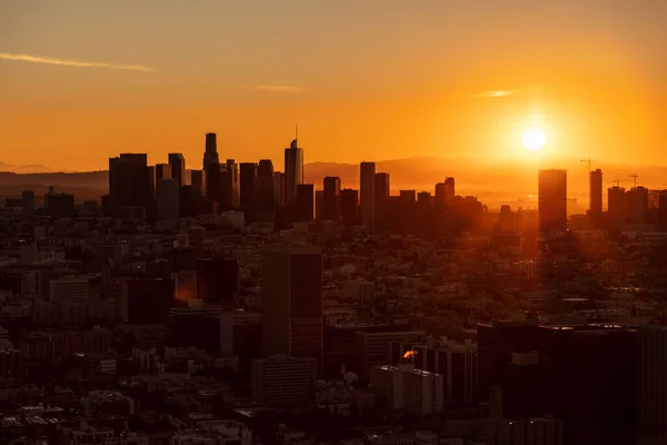 Aérien Silhouette Lever Soleil Sur Métropole Los Angeles Californie Centre — Photo