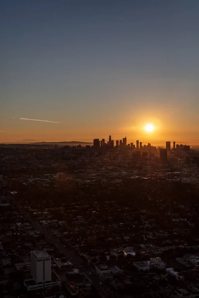 Alvorada Aérea Nascer Sol Sobre Los Angeles Skyline Cidade Financeira — Fotografia de Stock