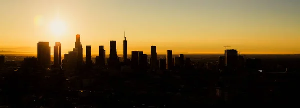 Vue Aérienne Panoramique Silhouette Lever Soleil Sur Les Gratte Ciel — Photo