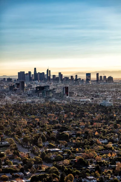 Aerial Sunrise Los Angeles City Skyline Financial Commercial Drapacze Chmur — Zdjęcie stockowe