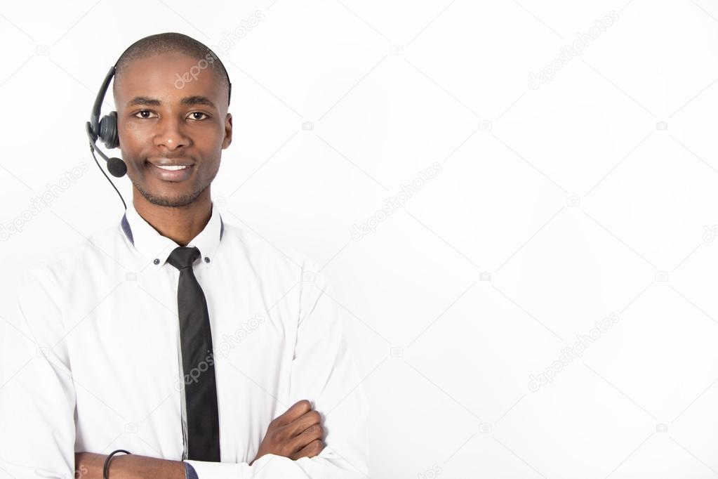 Young professional call center agent male smiling
