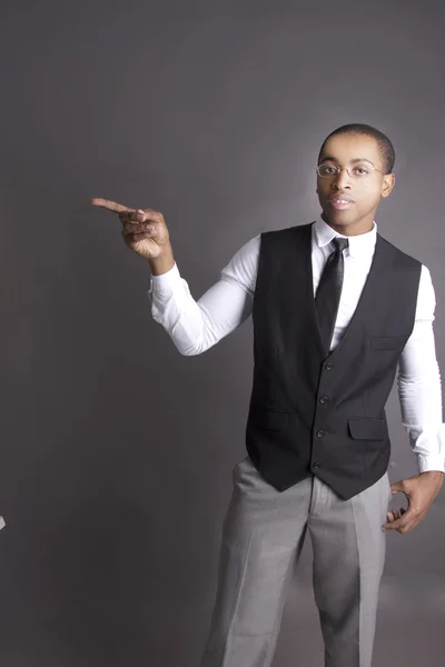 Young African American Man Pointing at something — Stock Photo, Image