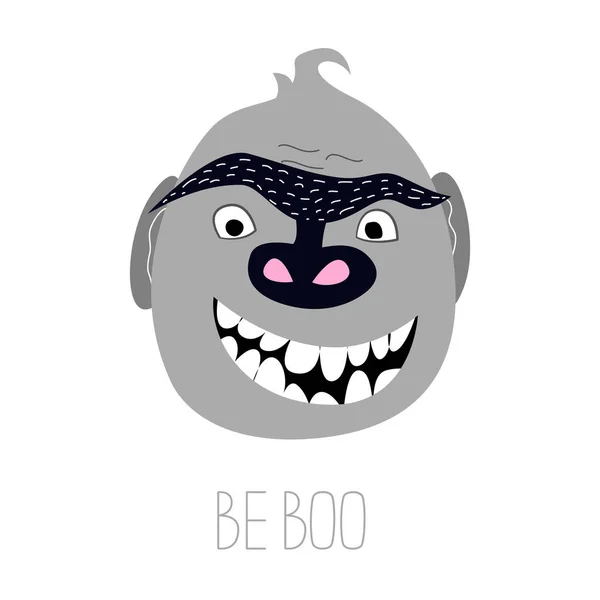 Sê boo. O rosto de um macaco assustador e fofo. Ilustração vetorial de um gorila. Impressão para T-shirt e cartão postal —  Vetores de Stock