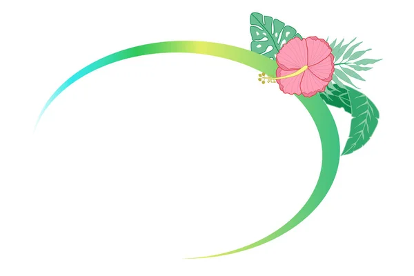Marco para texto con flores tropicales y hojas de palma. Banner vectorial con flor de hibisco con espacio para copiar — Archivo Imágenes Vectoriales