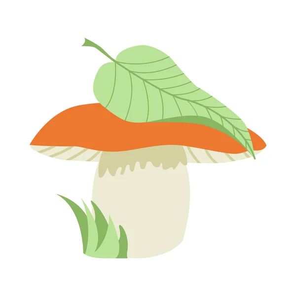 Seta Simple Ilustración Vectorial Seta Verano Con Hoja Sobre Sombrero — Vector de stock