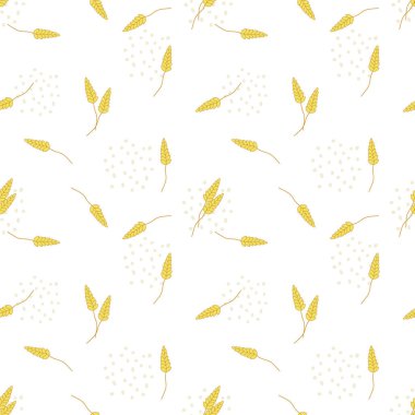 Buğday ve soyut elementlerle el çizimi vektör deseni. Tarım ve tarım