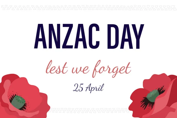 Banner de día Anzac. Diseño de la tarjeta de felicitación del Día del Recuerdo. Mano de amapolas dibujada sobre fondo blanco — Vector de stock