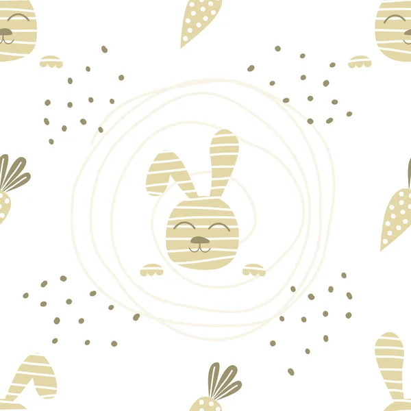 Пасхальный узор. Креативные кролики и морковь бесшовный узор. Векторная иллюстрация для печати на ткани и обоях — стоковый вектор