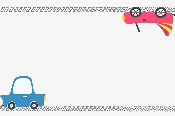 Πρότυπο κινουμένων σχεδίων για κείμενο, δίπλωμα. Διάνυσμα πλαίσιο για κείμενο με αυτοκίνητα κινουμένων σχεδίων και ένα δρόμο. Πρότυπο υποβάθρου για το δίπλωμα εκτύπωσης και πιστοποιητικό για παιδιά — Διανυσματικό Αρχείο