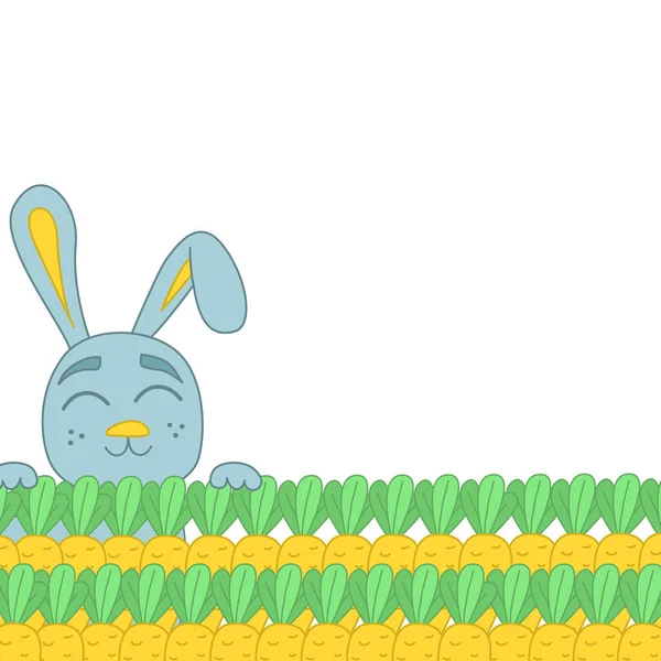 Векторный фоновый шаблон с морковкой и персонажем кролика. Детское векторное знамя с мультяшным банни-персонажем. Рамка для детских текстов — стоковый вектор