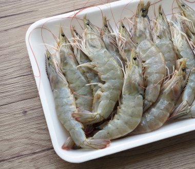 Taze deniz ürünleri çiğ karides, yemek malzemeleri.