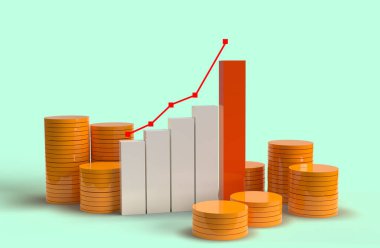 3 boyutlu illüstrasyon. Oklu iş grafiği. İş başarısı konsepti.