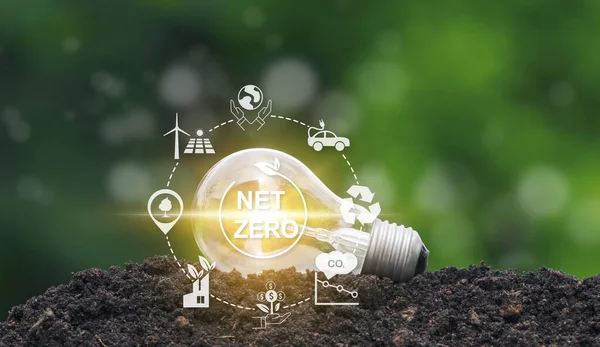 Netzero Icons Renewable Energy Co2 Emissions Reduction Green Production Waste — Fotografia de Stock