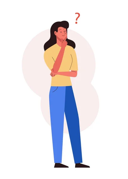 Woman thinking with question mark. Female character design —  Vetores de Stock