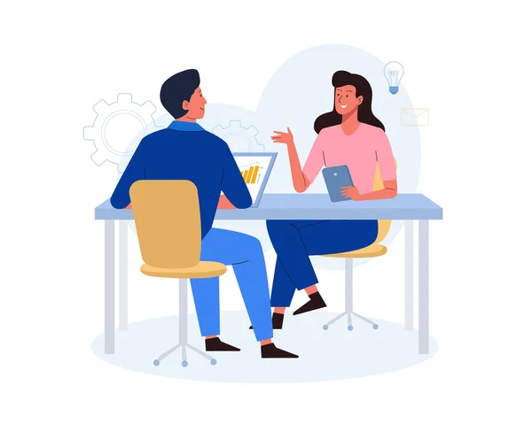 Business meeting in the office with laptop. Vector illustration — Stockvector