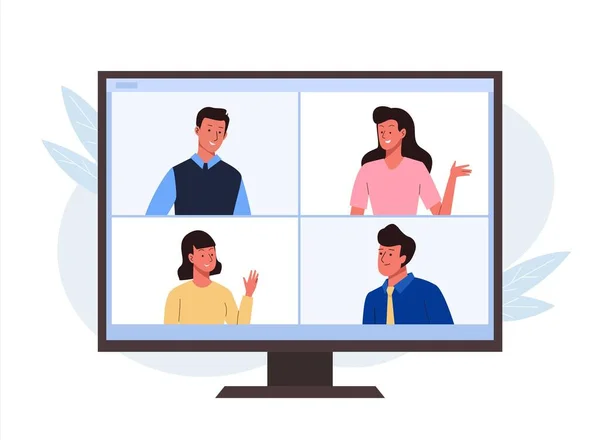 Virtual online meeting with colleagues or friends. Group conference — Vector de stock