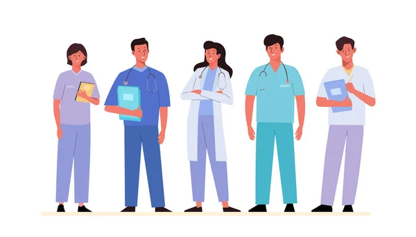 Equipo Personal Médico Conjunto Médicos Enfermeras Personajes Del Personal Médico — Vector de stock