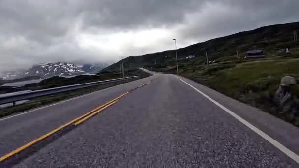 First Person Drive Nordic Two Lane Road Mountains — 图库视频影像