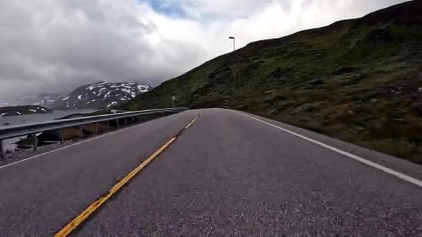 First Person Drive Nordic Two Lane Road Mountains — Wideo stockowe