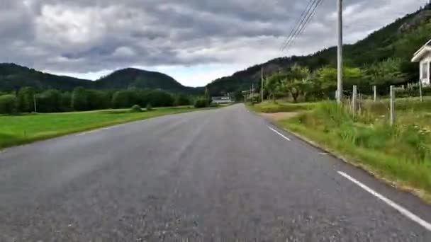 First Person View Nordic Two Lane Road Forest Mountains — 비디오