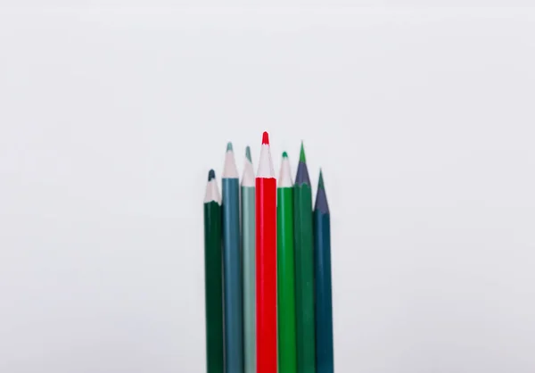 Pencils White Background Wooden Pencils Pencils Green Red Leader Leads — Fotografia de Stock