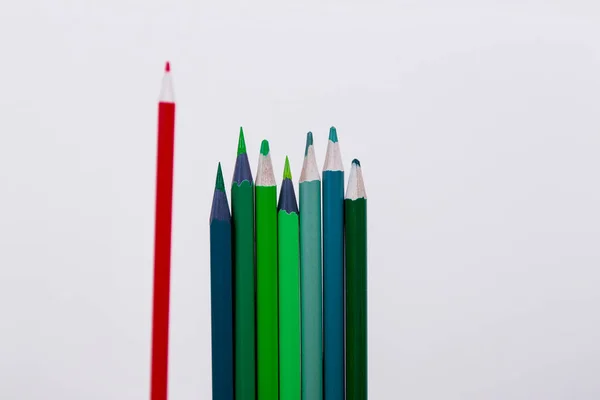 Pencils White Background Wooden Pencils Pencils Green Red Outcast Lonely — Fotografia de Stock