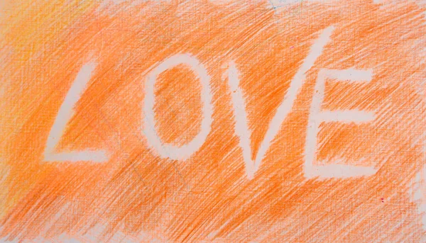Colored Pencil Background Striped Background Inscription Orange Background Word Love — Foto de Stock