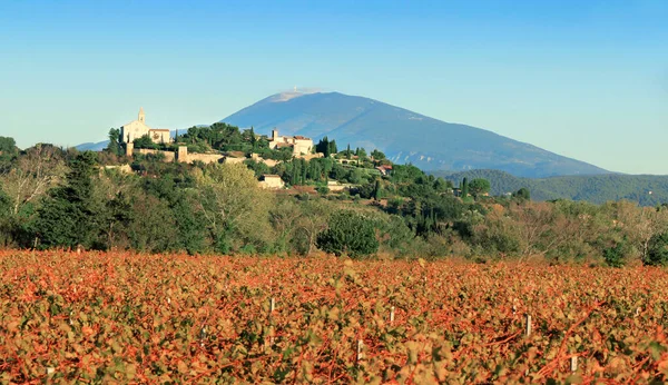Village Cairanne Surrounded Vineyards Backdrop Mont Ventoux Images De Stock Libres De Droits