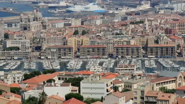Panorama Vieux Port Ville Marseille Entoure Collines — Video