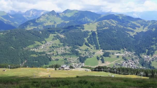 Aerial View Valley Ski Resort Morzine Avoriaz — Stock video