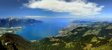 Aerial view of the eastern end of Lake Geneva, from the rocks of Naye, Switzerland