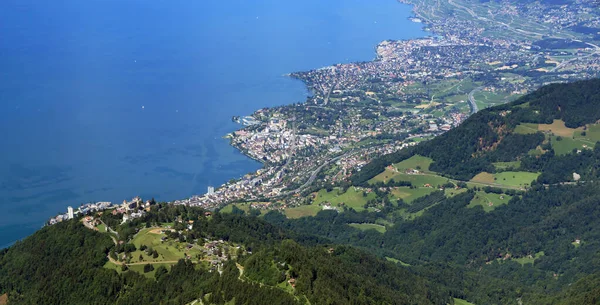 Luftaufnahme Der Städte Montreux Und Vevey Genfer See — Stockfoto