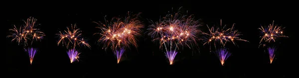 Line Explosions Fireworks Predominantly Red Yellow Blue — Stock Photo, Image