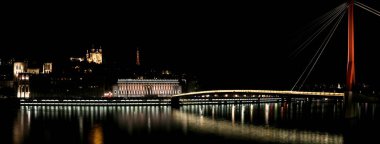 La Saone by night, at the foot of the Fourviere hill in Lyon.
