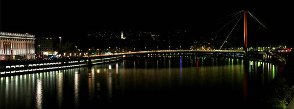 La Saone by night, at the foot of the Fourviere hill in Lyon.