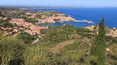 Aerial view of the Mediterranean coast at Collioure, on the Cte Vermeille.