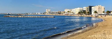 General view of the beach and seafront at Grau du Roi in the Gard.