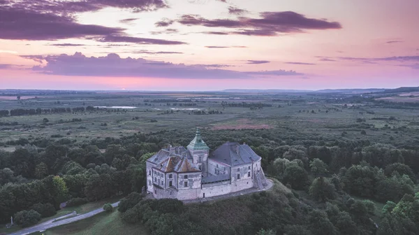 Лето Олесский Замок Рассвете Аэрофотосъемка — стоковое фото