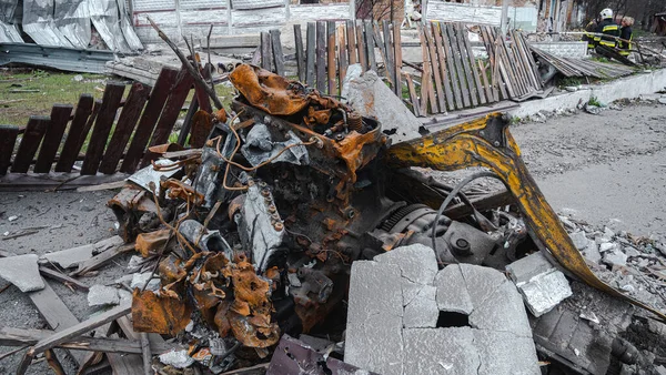 War Ukraine Truck Engine Torn Explosion Borodyanka Kiev Region — Stock Photo, Image