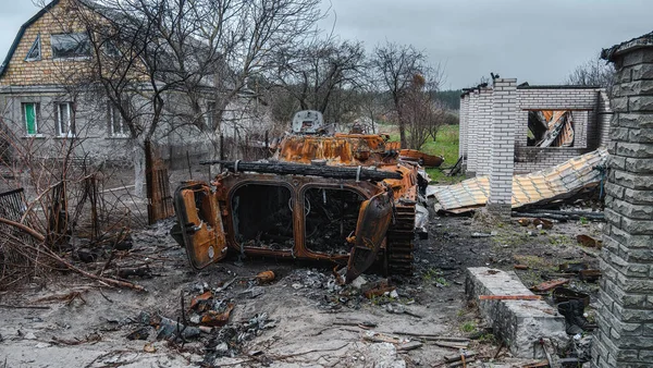 War Ukraine Destroyed Russian Armored Car Stands Private Yard Kyiv — Stok fotoğraf